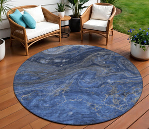 Homeroots 3' Denim Blue And Sky Blue Abstract Washable Area Rug – Perfect For Indoor And Outdoor Spaces! 8' Round Polyester 577819