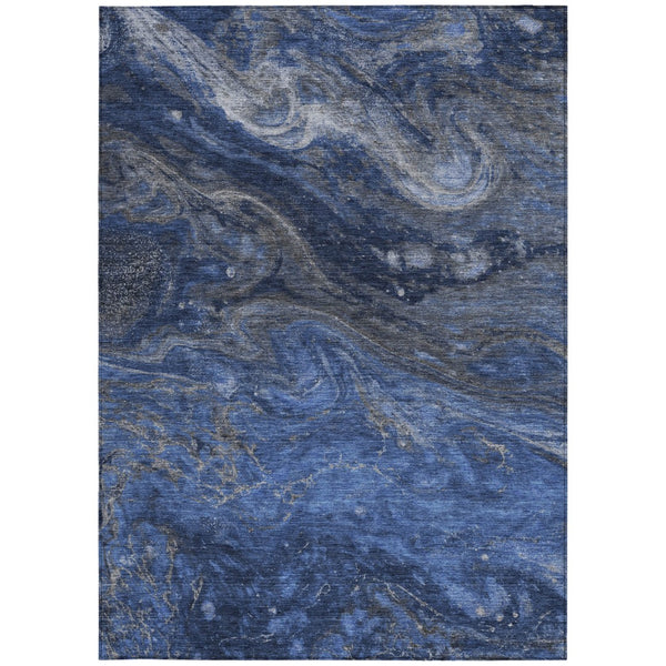 Homeroots 3' Denim Blue And Sky Blue Abstract Washable Area Rug – Perfect For Indoor And Outdoor Spaces! 9' X 12' Polyester 577821