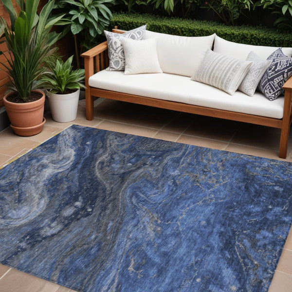 Homeroots 3' Denim Blue And Sky Blue Abstract Washable Area Rug – Perfect For Indoor And Outdoor Spaces! 9' X 12' Polyester 577821