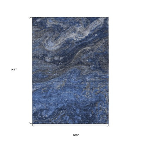 Homeroots 3' Denim Blue And Sky Blue Abstract Washable Area Rug – Perfect For Indoor And Outdoor Spaces! 9' X 12' Polyester 577821