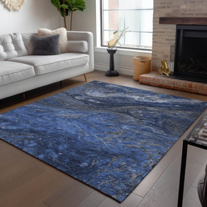 Homeroots 3' Denim Blue And Sky Blue Abstract Washable Area Rug – Perfect For Indoor And Outdoor Spaces! 9' X 12' Polyester 577821
