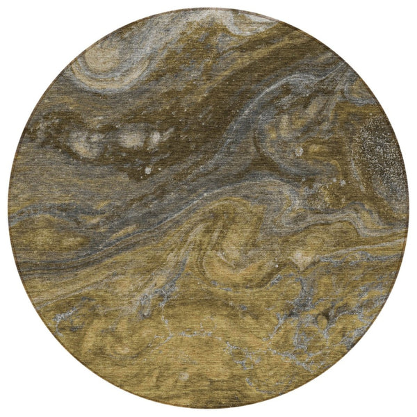 HomeRoots 5' Abstract Washable Area Rug in Brown Taupe & Chocolate - Durable, Stylish, Indoor/Outdoor Use 8' Round 577825