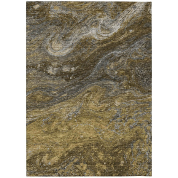 HomeRoots 5' Abstract Washable Area Rug in Brown Taupe & Chocolate - Durable, Stylish, Indoor/Outdoor Use 8' X 10' 577826