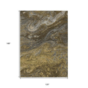 Homeroots 3' Denim Blue And Sky Blue Abstract Washable Area Rug – Perfect For Indoor And Outdoor Spaces! 10' X 14' Polyester 577828