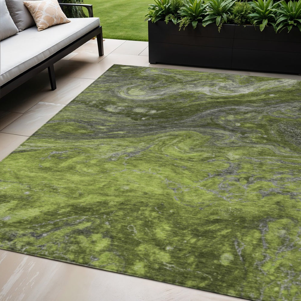 HomeRoots 5' Stylish Olive Green and Lime Abstract Area Rug – Durable, Washable for Indoor or Outdoor Use 5' X 8' 577830