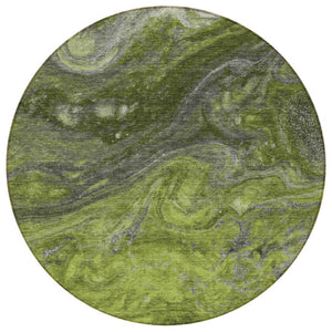 HomeRoots 5' Stylish Olive Green and Lime Abstract Area Rug – Durable, Washable for Indoor or Outdoor Use 8' Round 577831