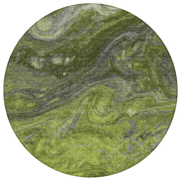 HomeRoots 5' Stylish Olive Green and Lime Abstract Area Rug – Durable, Washable for Indoor or Outdoor Use 8' Round 577831