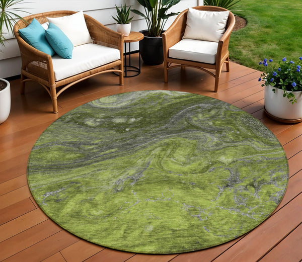 Homeroots 3' Denim Blue And Sky Blue Abstract Washable Area Rug – Perfect For Indoor And Outdoor Spaces! 8' Round Polyester 577831