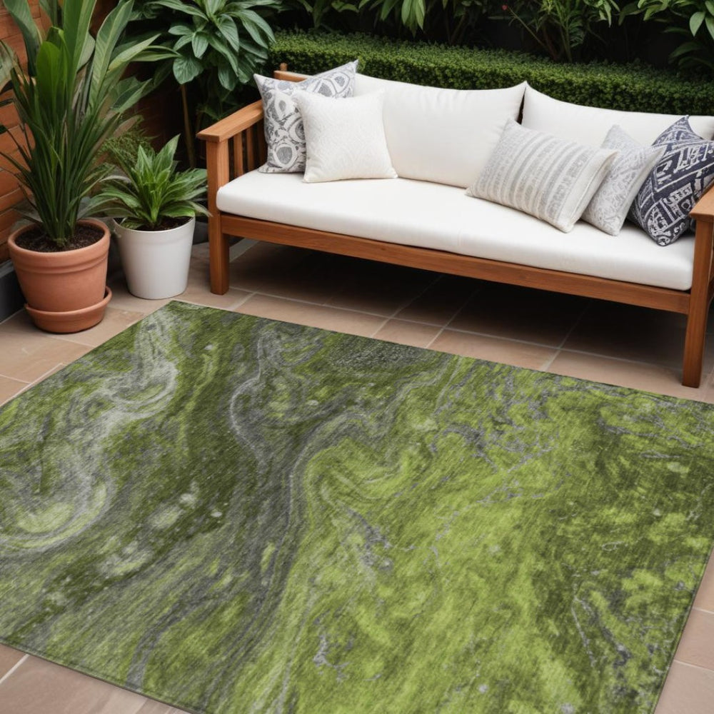 HomeRoots 9' Vibrant Olive and Lime Green Abstract Area Rug for Indoor and Outdoor Durability and Style 9' X 12' 577833