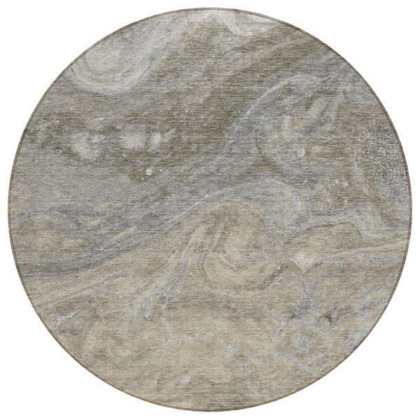 HomeRoots 5' Stylish Taupe Beige and Ivory Abstract Rug - Durable, Washable, Ideal for Indoor and Outdoor Use 8' Round 577837