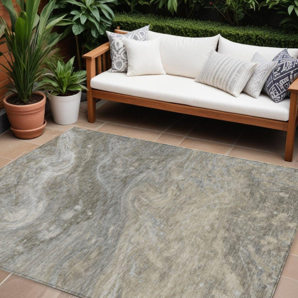 HomeRoots 9' Washable Abstract Area Rug in Taupe Beige and Ivory – Perfect for Indoor and Outdoor Spaces 9' X 12' 577839