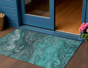 Homeroots 3' Denim Blue And Sky Blue Abstract Washable Area Rug – Perfect For Indoor And Outdoor Spaces! 3' X 5' Polyester 577841