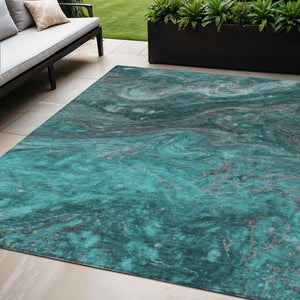 Homeroots 3' Denim Blue And Sky Blue Abstract Washable Area Rug – Perfect For Indoor And Outdoor Spaces! 5' X 8' Polyester 577842