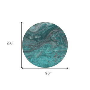 Homeroots 3' Denim Blue And Sky Blue Abstract Washable Area Rug – Perfect For Indoor And Outdoor Spaces! 8' Round Polyester 577843