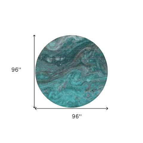 Homeroots 3' Denim Blue And Sky Blue Abstract Washable Area Rug – Perfect For Indoor And Outdoor Spaces! 8' Round Polyester 577843