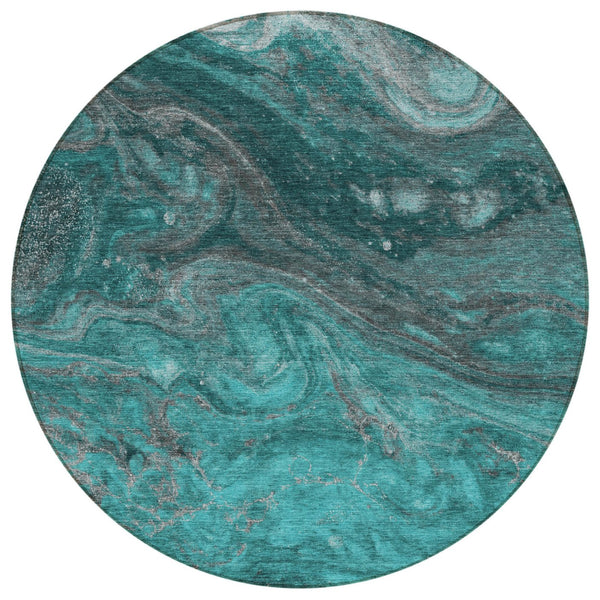 Homeroots 3' Denim Blue And Sky Blue Abstract Washable Area Rug – Perfect For Indoor And Outdoor Spaces! 8' Round Polyester 577843