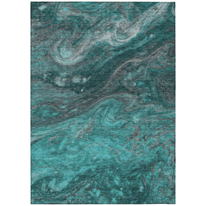 HomeRoots 9' Teal Blue Aqua and Gray Abstract Rug – Stylish, Washable Design for Indoor/Outdoor Spaces! 9' X 12' 577845