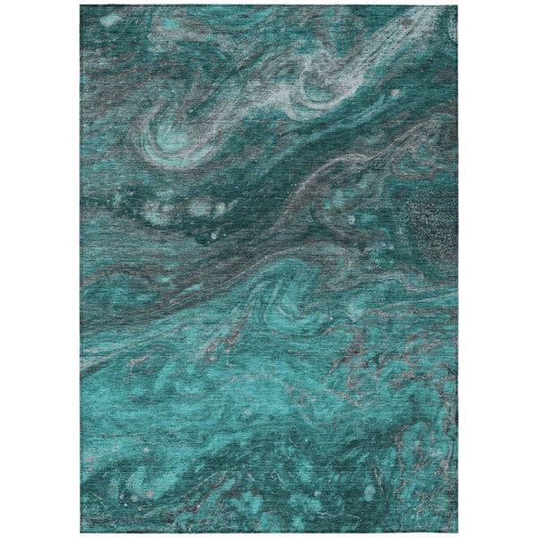 HomeRoots 9' Teal Blue Aqua and Gray Abstract Rug – Stylish, Washable Design for Indoor/Outdoor Spaces! 9' X 12' 577845