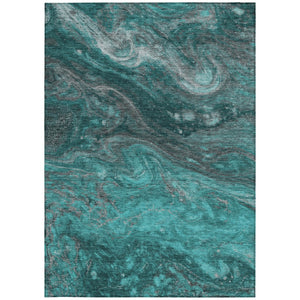 Homeroots 3' Denim Blue And Sky Blue Abstract Washable Area Rug – Perfect For Indoor And Outdoor Spaces! 10' X 14' Polyester 577846