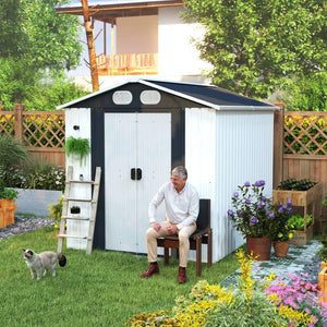 English Elm Campcraft 8x6 Outdoor Metal Storage Shed with Lockable Doors and Ventilation for Backyard White W1598S00045