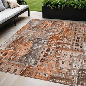 HomeRoots 5' Vibrant Village Houses Area Rug - Durable, Washable, Indoor/Outdoor Charm for Any Space 5' X 8' 577866