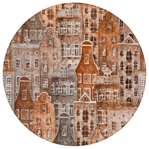 HomeRoots 5' Vibrant Village Houses Area Rug - Durable, Washable, Indoor/Outdoor Charm for Any Space 8' Round 577867