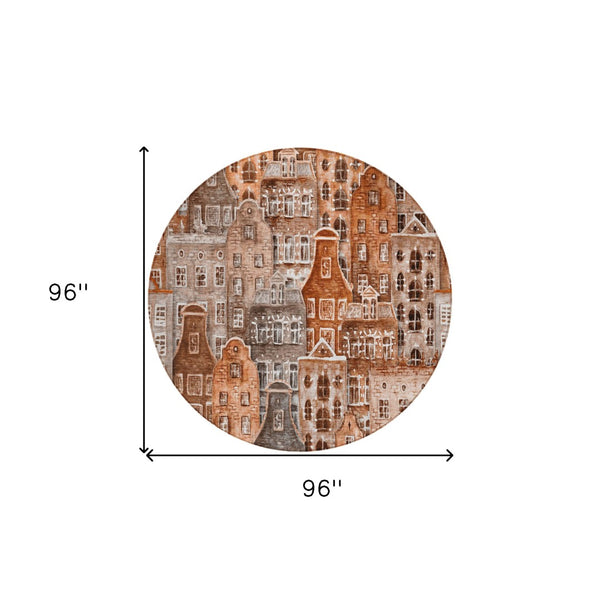 HomeRoots 5' Vibrant Village Houses Area Rug - Durable, Washable, Indoor/Outdoor Charm for Any Space 8' Round 577867