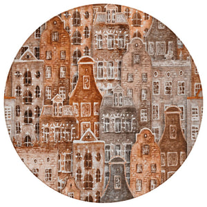 HomeRoots 5' Vibrant Village Houses Area Rug - Durable, Washable, Indoor/Outdoor Charm for Any Space 8' Round 577867
