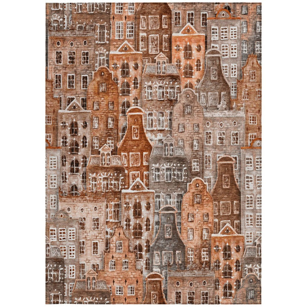 HomeRoots 5' Vibrant Village Houses Area Rug - Durable, Washable, Indoor/Outdoor Charm for Any Space 8' X 10' 577868