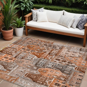 HomeRoots 5' Vibrant Village Houses Area Rug - Durable, Washable, Indoor/Outdoor Charm for Any Space 8' X 10' 577868