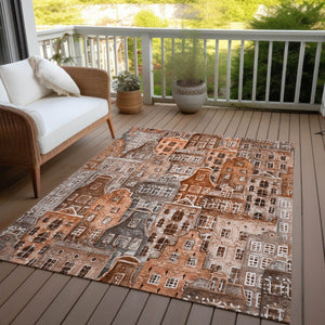 HomeRoots 9' Vibrant Orange Copper and Salmon Village Houses Area Rug for Indoor and Outdoor Spaces 9' X 12' 577869