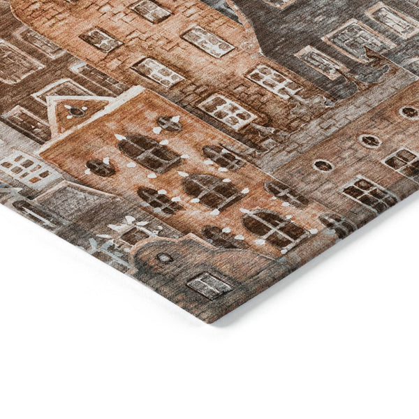 HomeRoots 9' Vibrant Orange Copper and Salmon Village Houses Area Rug for Indoor and Outdoor Spaces 9' X 12' 577869
