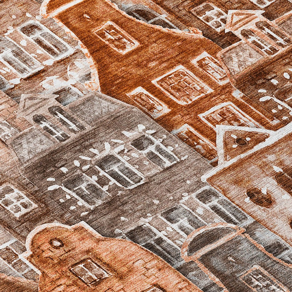 HomeRoots 9' Vibrant Orange Copper and Salmon Village Houses Area Rug for Indoor and Outdoor Spaces 9' X 12' 577869