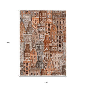 HomeRoots 5' Vibrant Village Houses Area Rug - Durable, Washable, Indoor/Outdoor Charm for Any Space 10' X 14' 577870