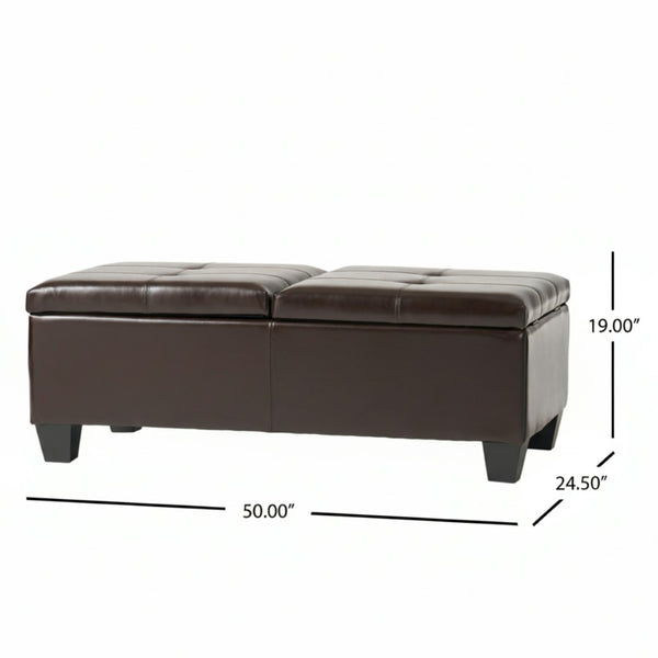 English Elm Upholstered Bonded Leather Storage Ottoman with Dual Access Tufted Top for Living Rooms N757P415615R