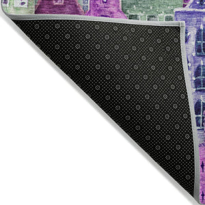 HomeRoots 5' Vibrant Purple Lilac and Green Village Houses Washable Area Rug for Indoor and Outdoor Spaces 10' X 14' 577876