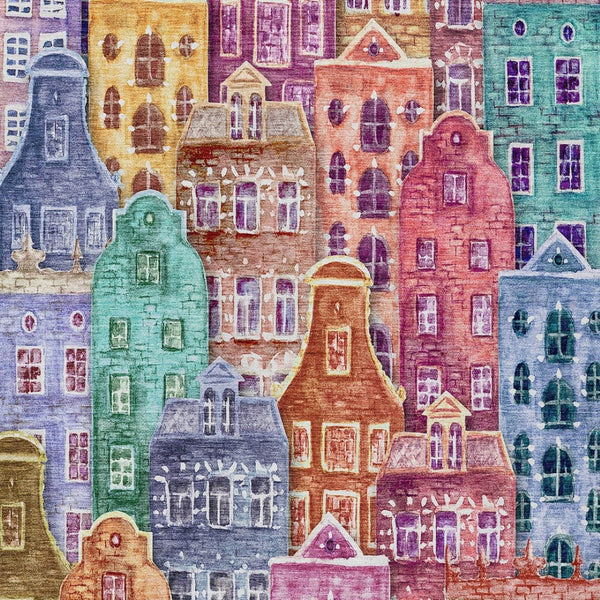 HomeRoots 9' Vibrant Village Houses Area Rug - Washable Indoor Outdoor Design for High-Traffic Spaces 9' X 12' 577881