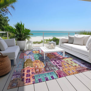 HomeRoots 9' Vibrant Village Houses Area Rug - Washable Indoor Outdoor Design for High-Traffic Spaces 9' X 12' 577881