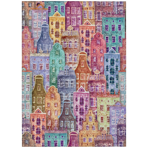 HomeRoots 9' Vibrant Village Houses Area Rug - Washable Indoor Outdoor Design for High-Traffic Spaces 9' X 12' 577881