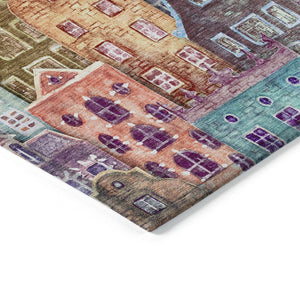 HomeRoots 9' Vibrant Village Houses Area Rug - Washable Indoor Outdoor Design for High-Traffic Spaces 9' X 12' 577881