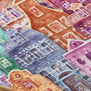 HomeRoots 9' Vibrant Village Houses Area Rug - Washable Indoor Outdoor Design for High-Traffic Spaces 9' X 12' 577881