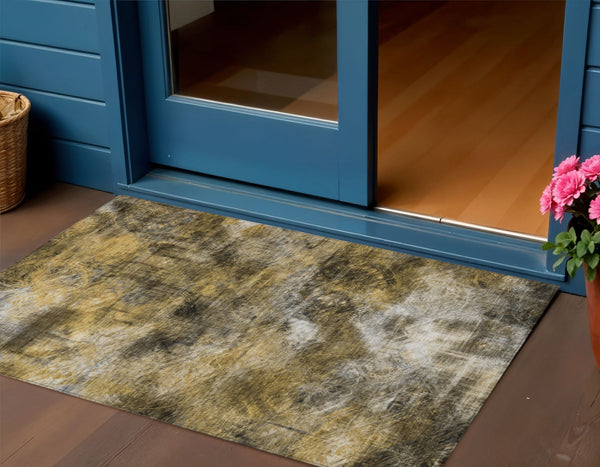 Homeroots 3' Beige Taupe And Gray Abstract Washable Area Rug For Indoor And Outdoor Comfort And Style 3' X 5' Polyester 577883