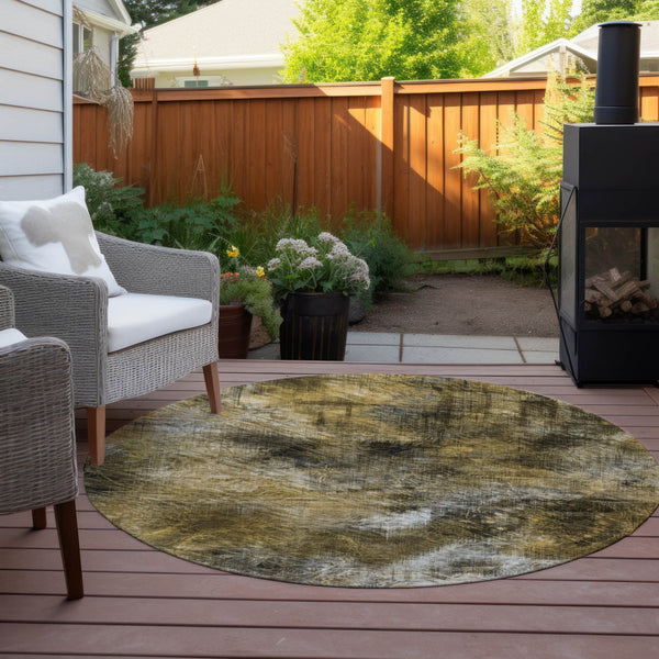 Homeroots 3' Beige Taupe And Gray Abstract Washable Area Rug For Indoor And Outdoor Comfort And Style 8' Round Polyester 577885