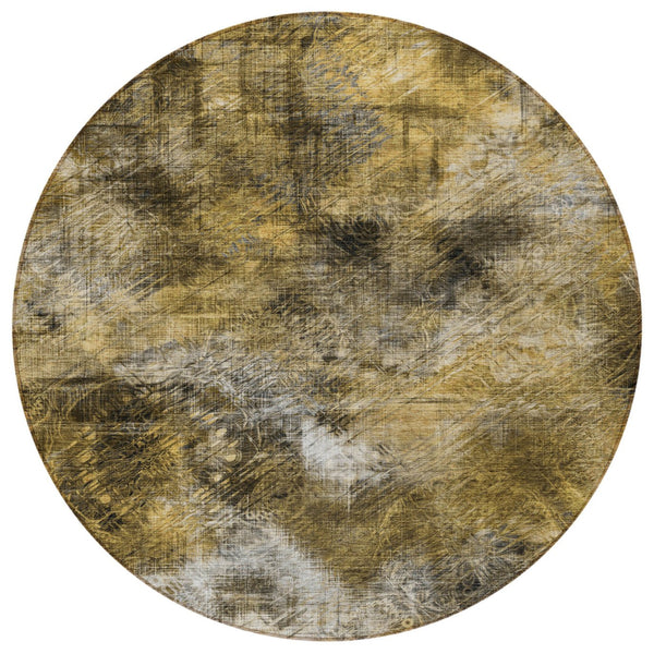 Homeroots 3' Beige Taupe And Gray Abstract Washable Area Rug For Indoor And Outdoor Comfort And Style 8' Round Polyester 577885