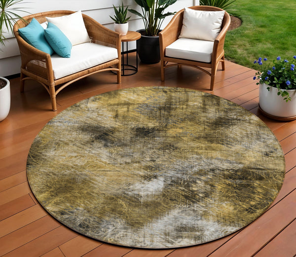 Homeroots 3' Beige Taupe And Gray Abstract Washable Area Rug For Indoor And Outdoor Comfort And Style 8' Round Polyester 577885