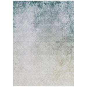 Homeroots 3' Ombre Beige Sky Blue And Teal Indoor Outdoor Area Rug – Durable, Washable, Stain Resistant Design 3' X 5' Polyester 577902