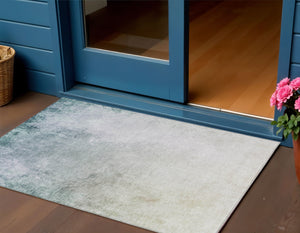 Homeroots 3' Ombre Beige Sky Blue And Teal Indoor Outdoor Area Rug – Durable, Washable, Stain Resistant Design 3' X 5' Polyester 577902