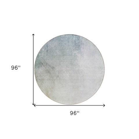 Homeroots 3' Ombre Beige Sky Blue And Teal Indoor Outdoor Area Rug – Durable, Washable, Stain Resistant Design 8' Round Polyester 577904