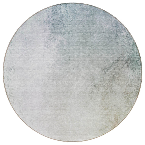 Homeroots 3' Ombre Beige Sky Blue And Teal Indoor Outdoor Area Rug – Durable, Washable, Stain Resistant Design 8' Round Polyester 577904