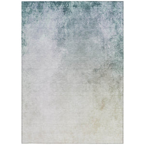 Homeroots 3' Ombre Beige Sky Blue And Teal Indoor Outdoor Area Rug – Durable, Washable, Stain Resistant Design 8' X 10' Polyester 577905